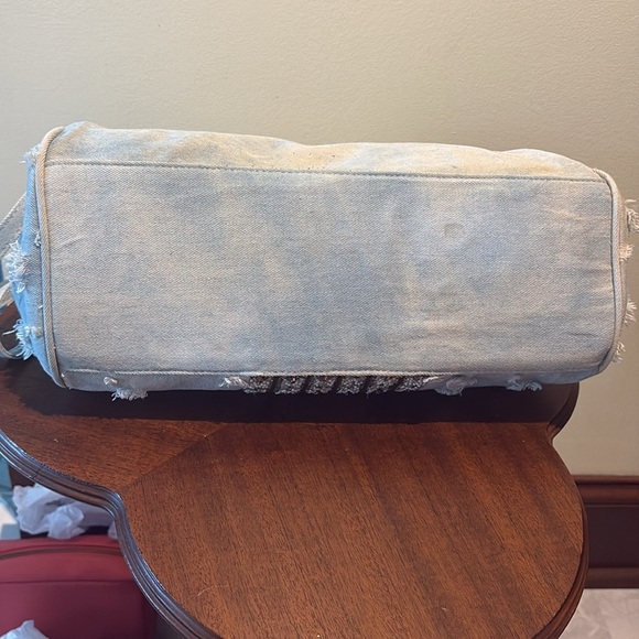 Distressed Denim shoulder bag Crossbody bag clutch rhinestone butterfly clasp - Picture 10 of 17